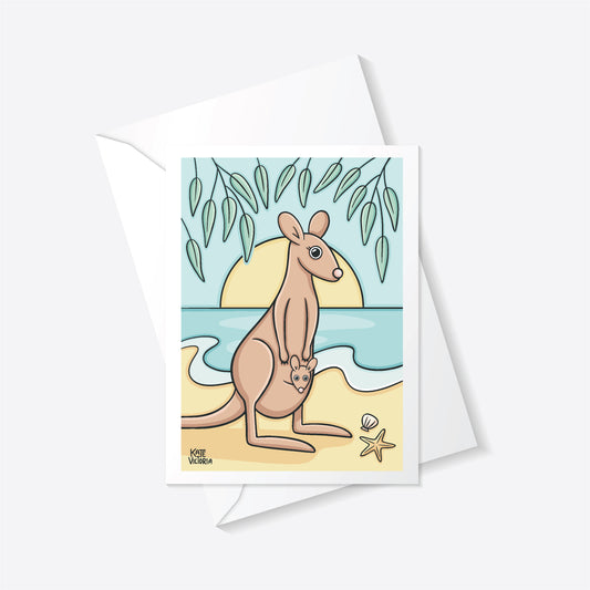 Kangaroo Blue Greeting Card