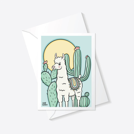 Llama Blue Greeting Card