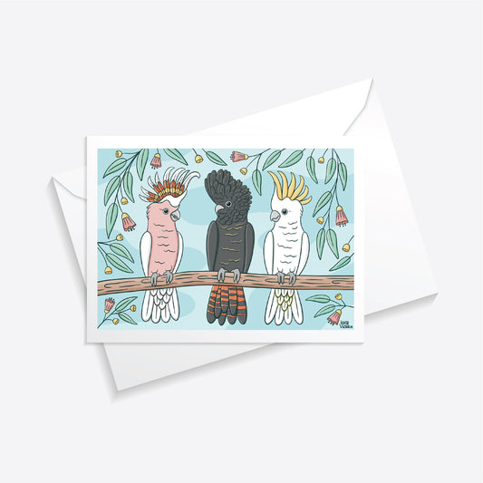 Three Cockatoos Greeting Card